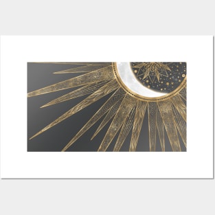 Elegant Gold Doodles Sun Moon Mandala Design Posters and Art